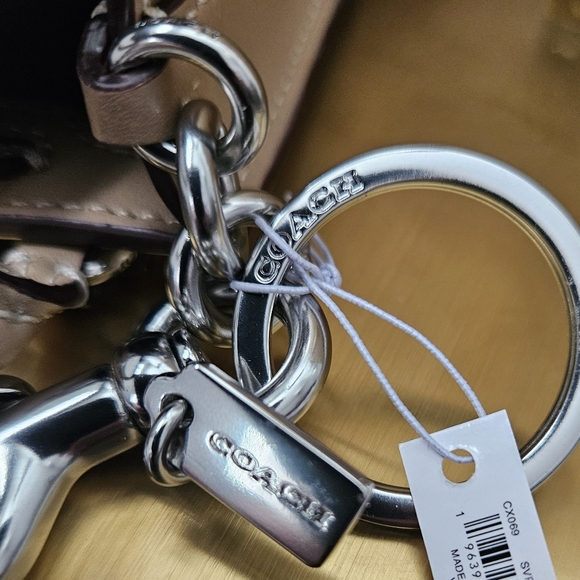 NWT COACH NORTH/SOUTH MINI TOTE BAG CHARM IN SIGNATURE CANVAS TAN & BEIGE - Picture 4 of 7